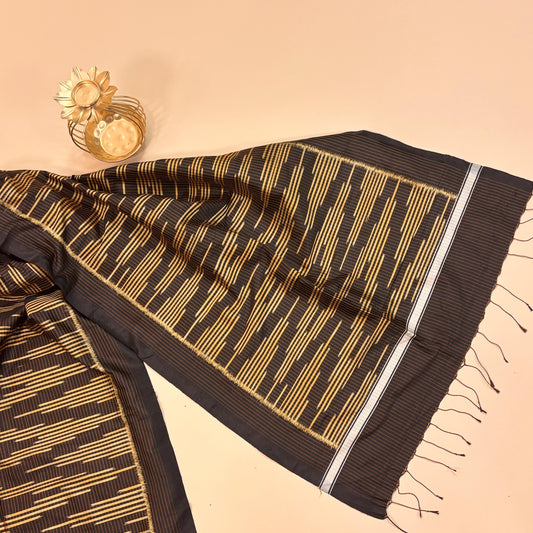 Coffee Brown Mulberry Silk Odisha Ikat Stole