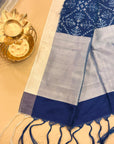 Navy Blue and White Mulberry Silk Odisha Ikat Stole