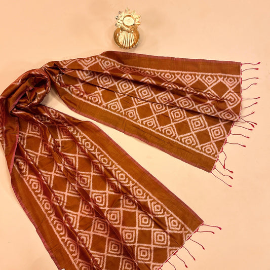 Brown Mulberry Silk Odisha Ikat Stole