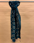 Teal Blue and Silver Mulberry Silk Odisha Ikat Stole
