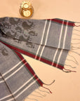 Grey and Maroon Pure Cotton Odisha Ikat Stole