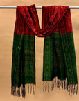 Red & Green Mulberry Silk Pochampally Ikat Dupatta