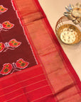 Maroon & Red Mulberry Silk Pochampally Ikat Dupatta