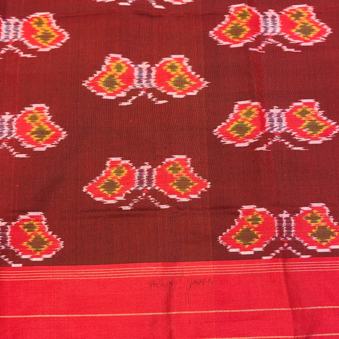 Maroon & Red Mulberry Silk Pochampally Ikat Dupatta