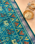 Teal Mulberry Silk Pochampally Ikat Dupatta