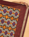 Maroon & Golden Mulberry Silk Pochampally Ikat Saree