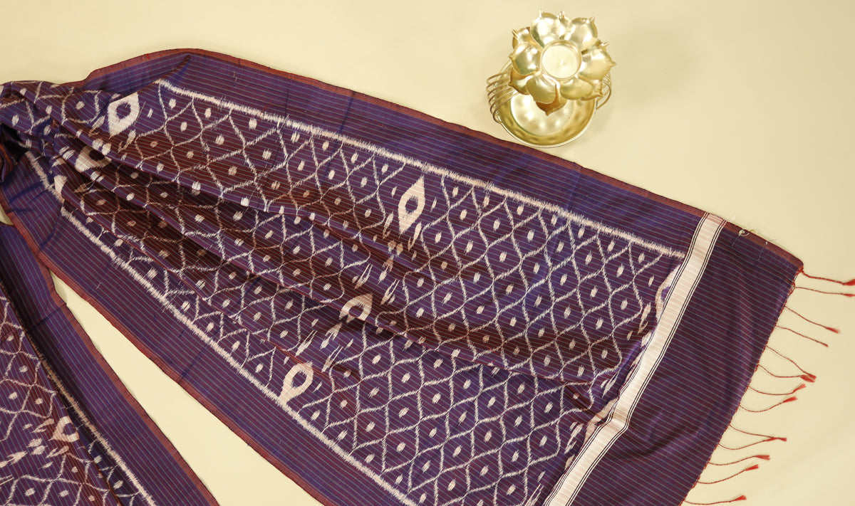 Purple & Cream Mulberry Silk Odisha Ikat Stole