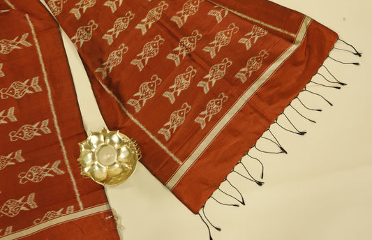 Rust Orange Mulberry Silk Odisha Ikat Stole