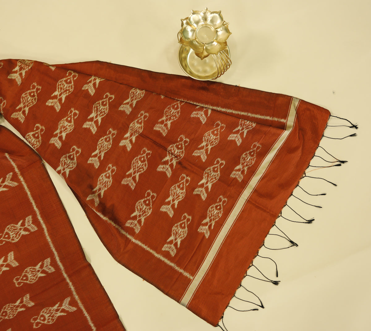 Rust Orange Mulberry Silk Odisha Ikat Stole