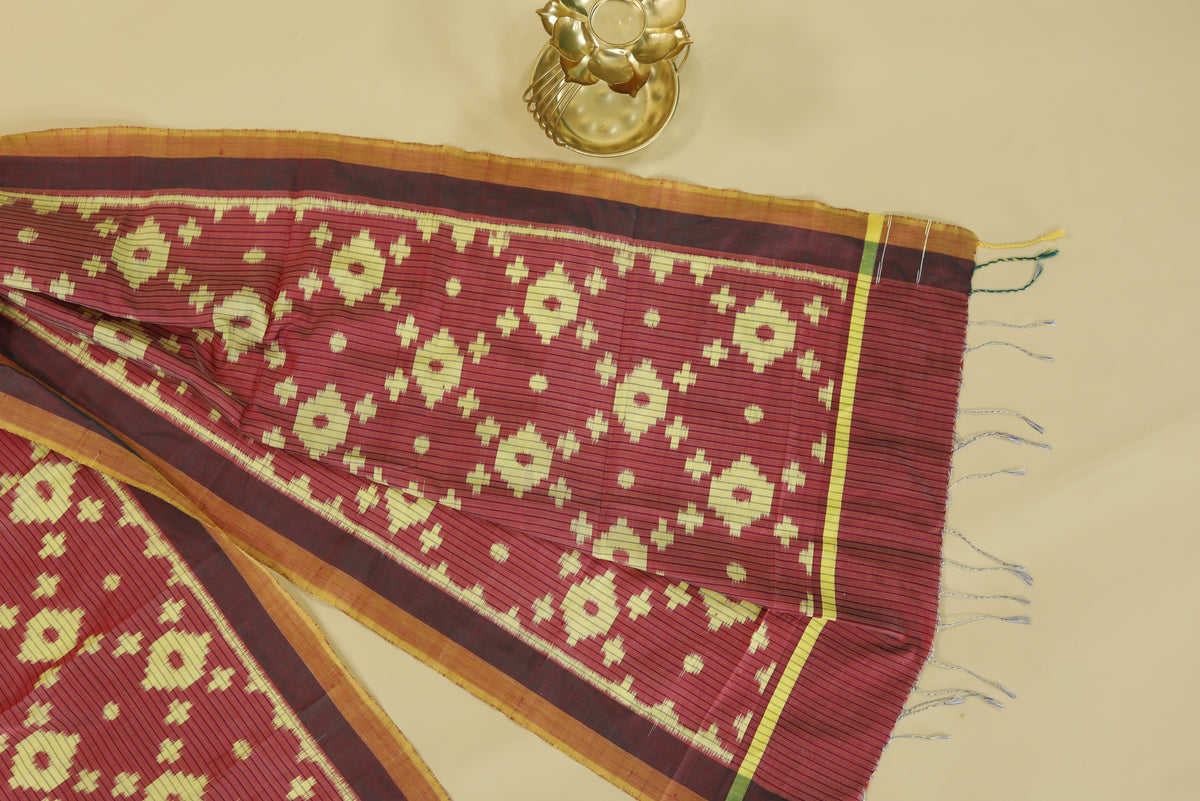 Magenta & Light Yellow Mulberry Silk Odisha Ikat Stole