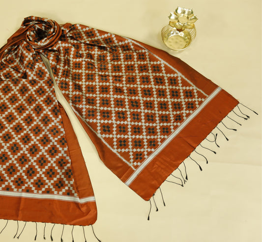 Rust Orange Mulberry Silk Odisha Ikat Stole