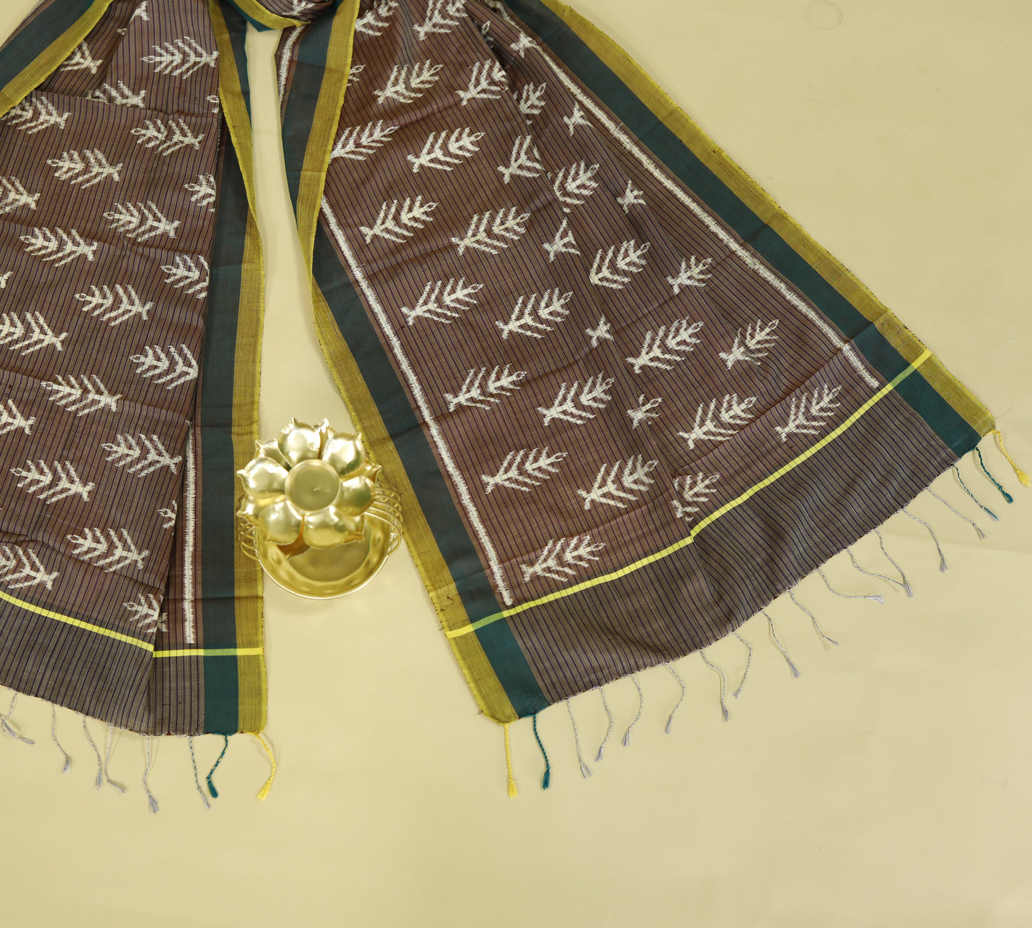 Wine Purple and Teal Green Mulberry Silk Odisha Ikat Stole