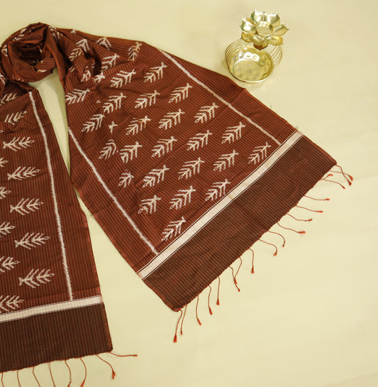 Dark Maroon Mulberry Silk Odisha Ikat Stole