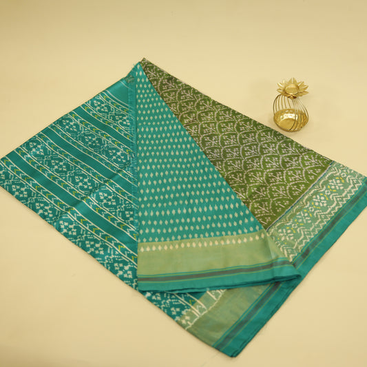 Sage Green & Peacock Green Mulberry Silk Patola Ikat Saree