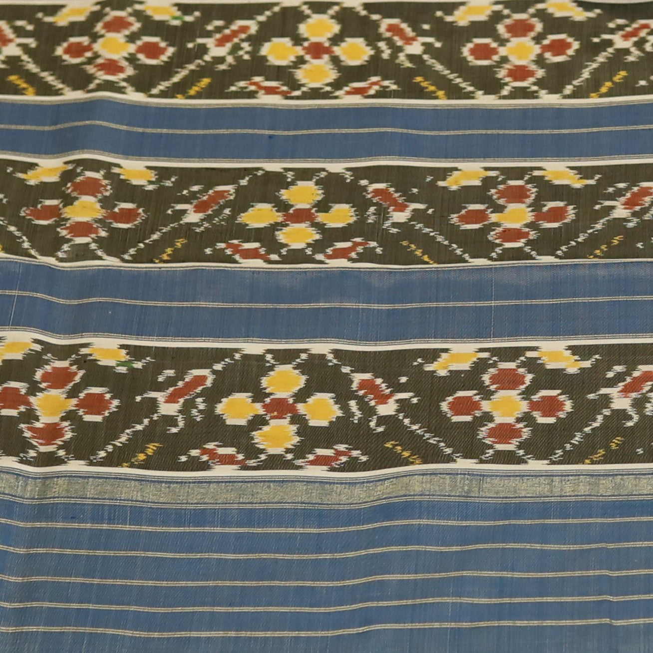 Brick Red & Light Blue Mulberry Silk Pochampally Ikat Saree