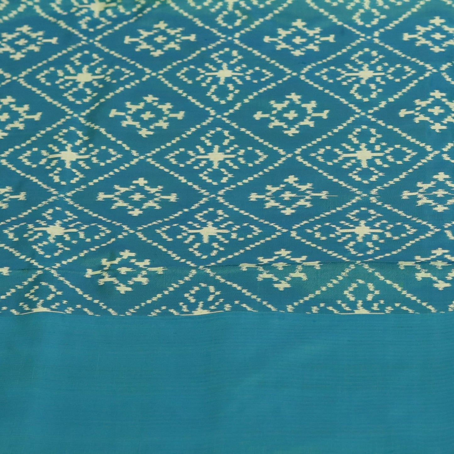 Navy Blue & Peacock Green Mulberry Silk Pochampally Ikat Saree