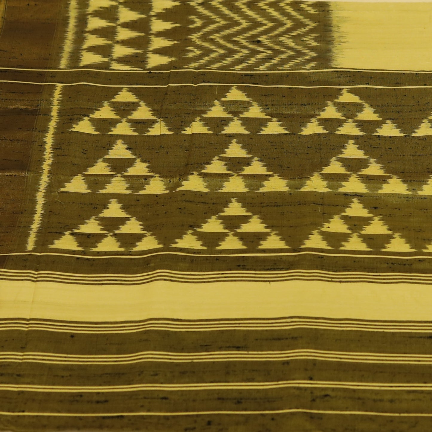 Golden Yellow & Olive Green Raw Silk Pochampally Ikat