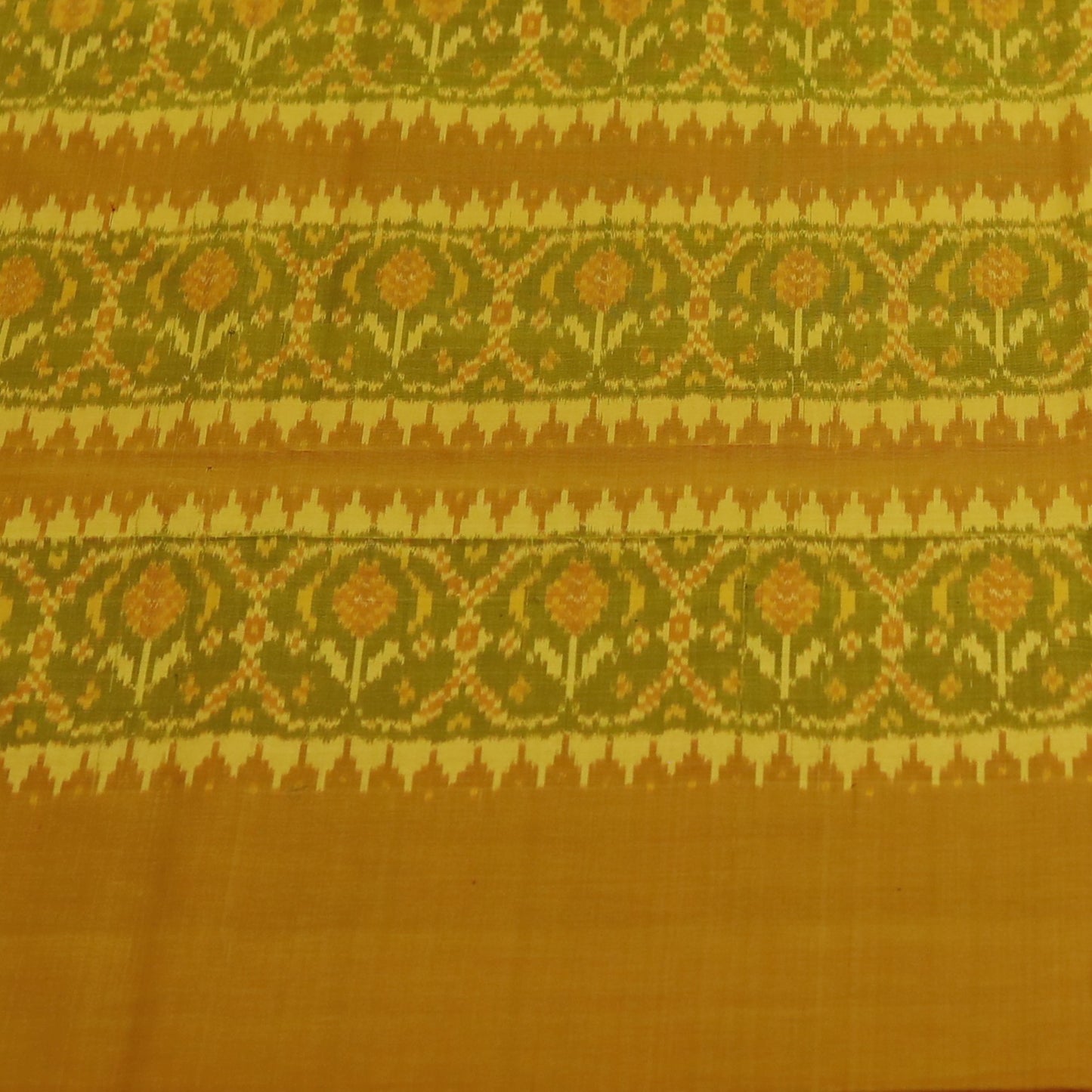 Mehendi Green & Brown Mulberry Silk Patola Ikat Saree