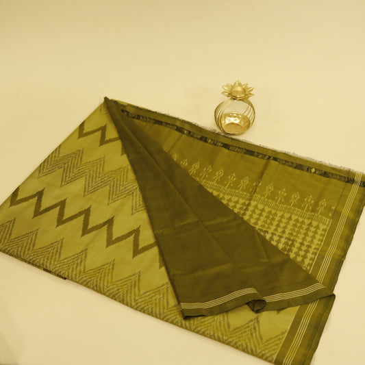 Dark Ochre Yellow Cotton Pochampally Ikat Saree