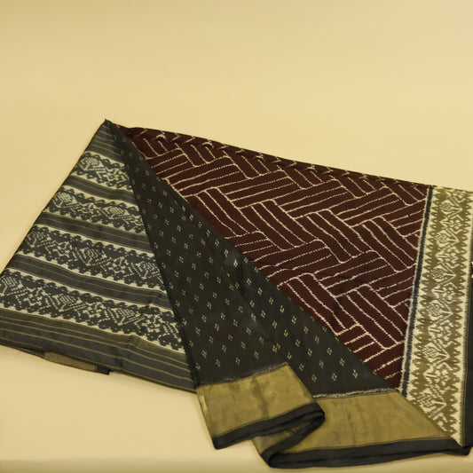 Dark Burgundy & Dark Grey Mulberry Silk Pochampally Ikat