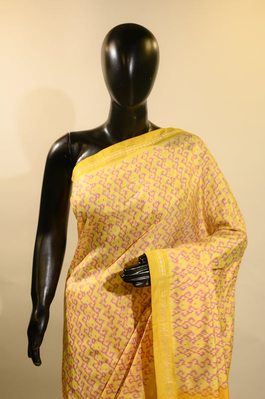 Bibhu Mohapatra Yellow & Pink Mulberry Silk Pochampally Ikat Saree