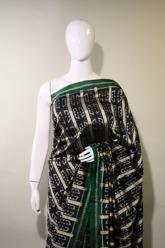 Bibhu Mohapatra Green & Black Mulberry Silk Odisha Ikat Saree