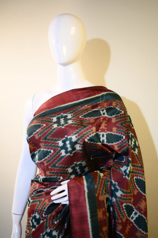 Bibhu Mohapatra Maroon & Blue Mulberry Silk Odisha Ikat Saree