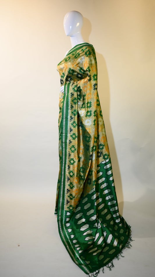 Bibhu Mohapatra Moss Green & Yellow Silk Pochampally Ikat Saree