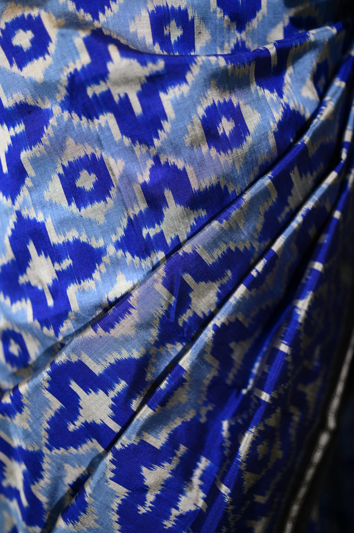 Sky Blue & Cobalt Blue Mulberry Silk Pochampally Silk Ikat Saree