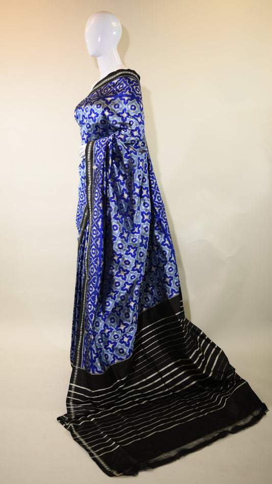 Sky Blue & Cobalt Blue Mulberry Silk Pochampally Silk Ikat Saree