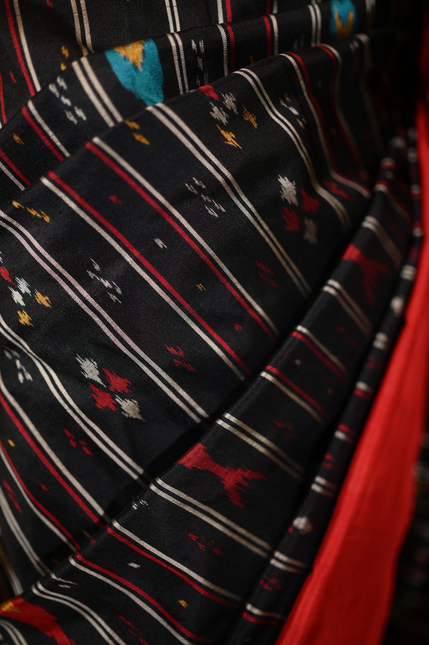 Red & Black Mulberry Silk Odisha Double Warp Ikat Saree