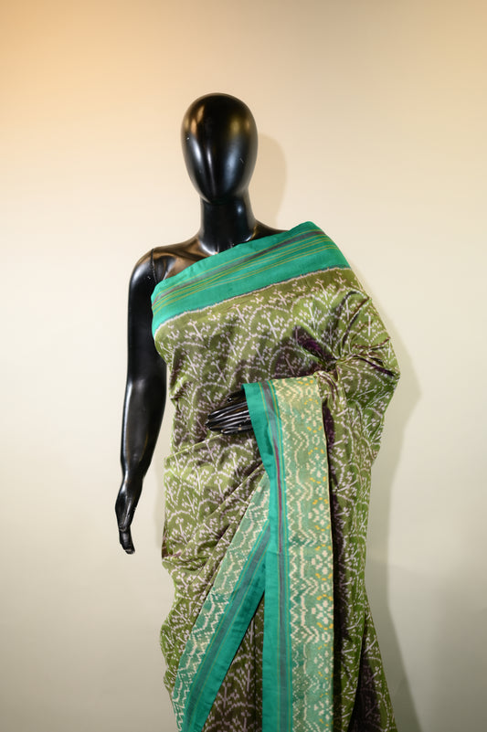 Sage Green & Peacock Green Mulberry Silk Patola Ikat Saree