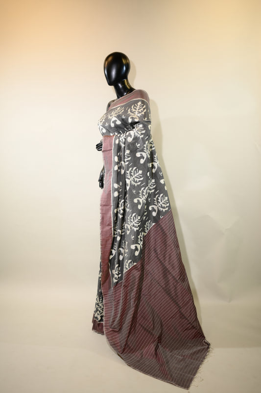 Greyish Purple Mulberry Silk Odisha Ikat Sarees