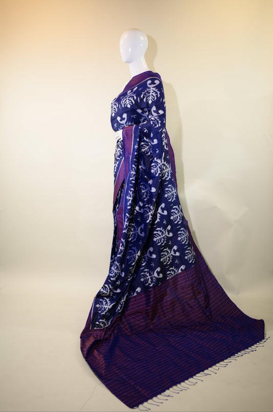 Blue & Purple Mulberry Silk Odisha Ikat Saree