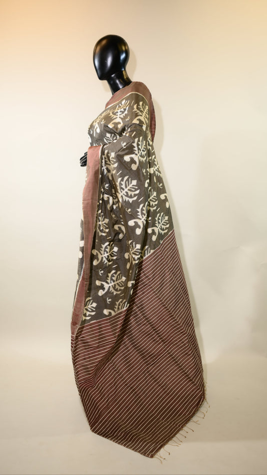 Warm grey Mulberry Silk Odisha Ikat Sarees