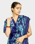 Ikatan Blue & Sea Green Mulberry Silk Pochampally Geometric Ikat Saree Ikatan