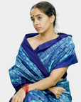 Ikatan Blue Mulberry Silk Pochampally Floral Ikat Saree Ikatan