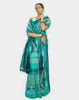 Ikatan Sea Green & Silver Mulberry Silk Pochampally Ikat Saree Ikatan
