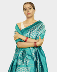 Ikatan Sea Green & Silver Mulberry Silk Pochampally Ikat Saree Ikatan