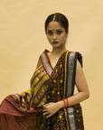 Chocolate Brown & Yellow Mulberry Silk Odisha Ikat Saree