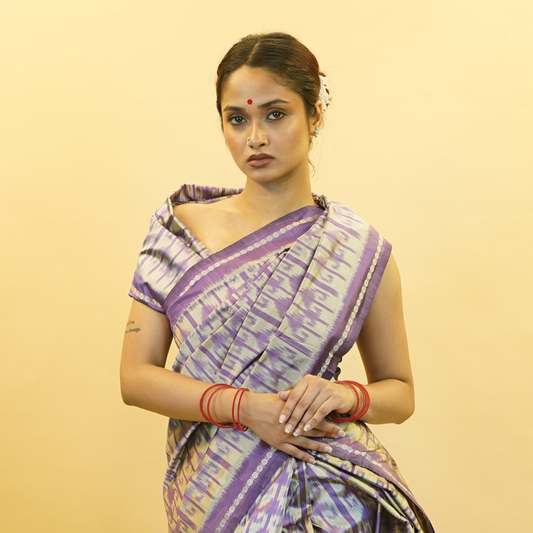 Bibhu Mohapatra Lavender & Grey Mulberry Silk Pochampally Ikat Saree