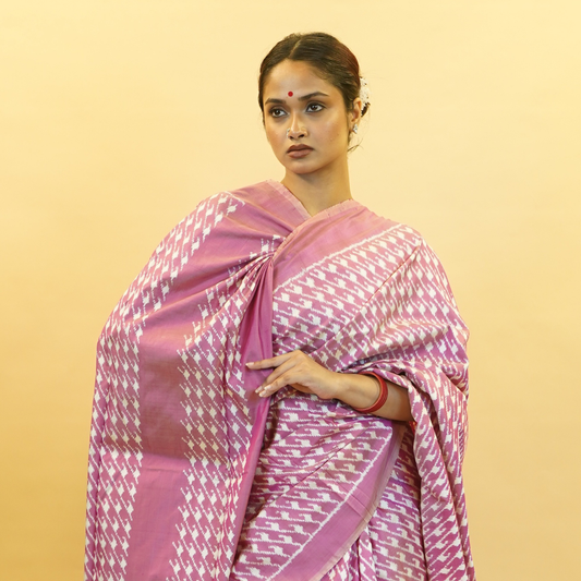Bibhu Mohapatra Pink & White Mulberry Silk Pochampally Ikat Saree