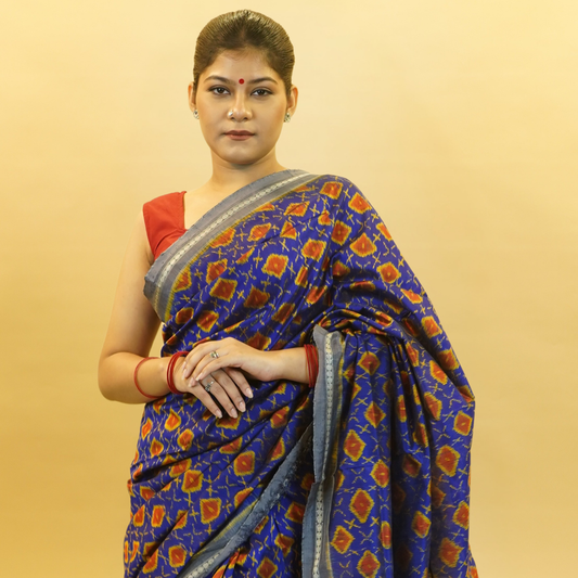 Bibhu Mohapatra Cobalt Blue & Orange Mulberry Silk Odisha Ikat Saree