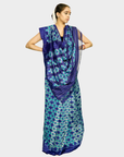 Ikatan Blue & Sea Green Mulberry Silk Pochampally Geometric Ikat Saree Ikatan