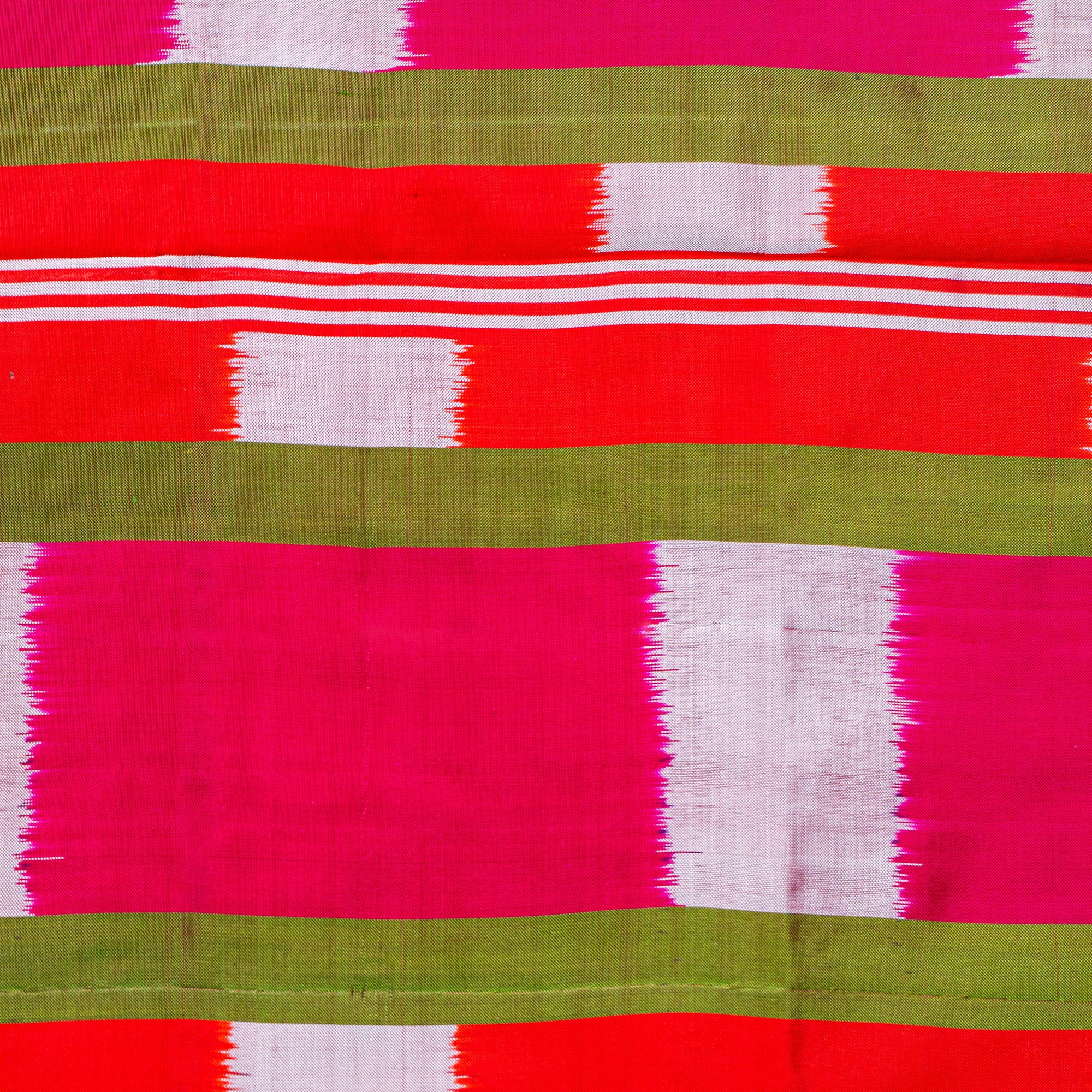 Bibhu Mohapatra Orange &amp; Green Mulberry Silk Pochampally Ikat Saree Ikatan