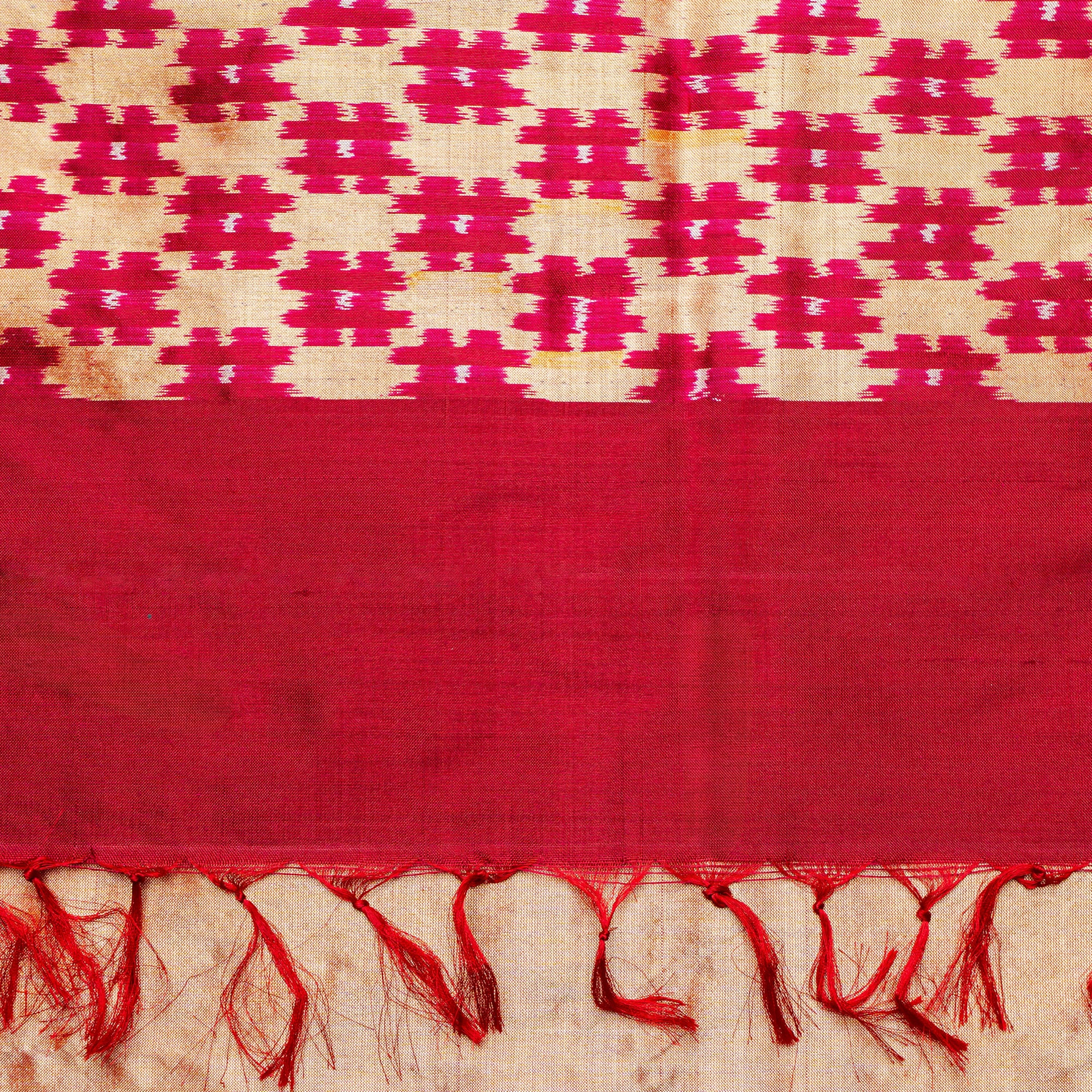 Bibhu Mohapatra Red &amp; Yellow Mulberry Silk Pochampally Ikat Saree Ikatan