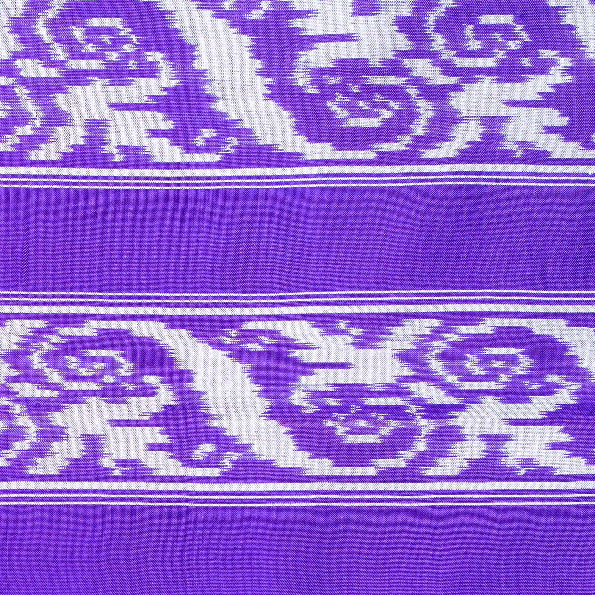 Ikatan Violet &amp; White Mulberry Silk Pochampally Ikat Saree Ikatan