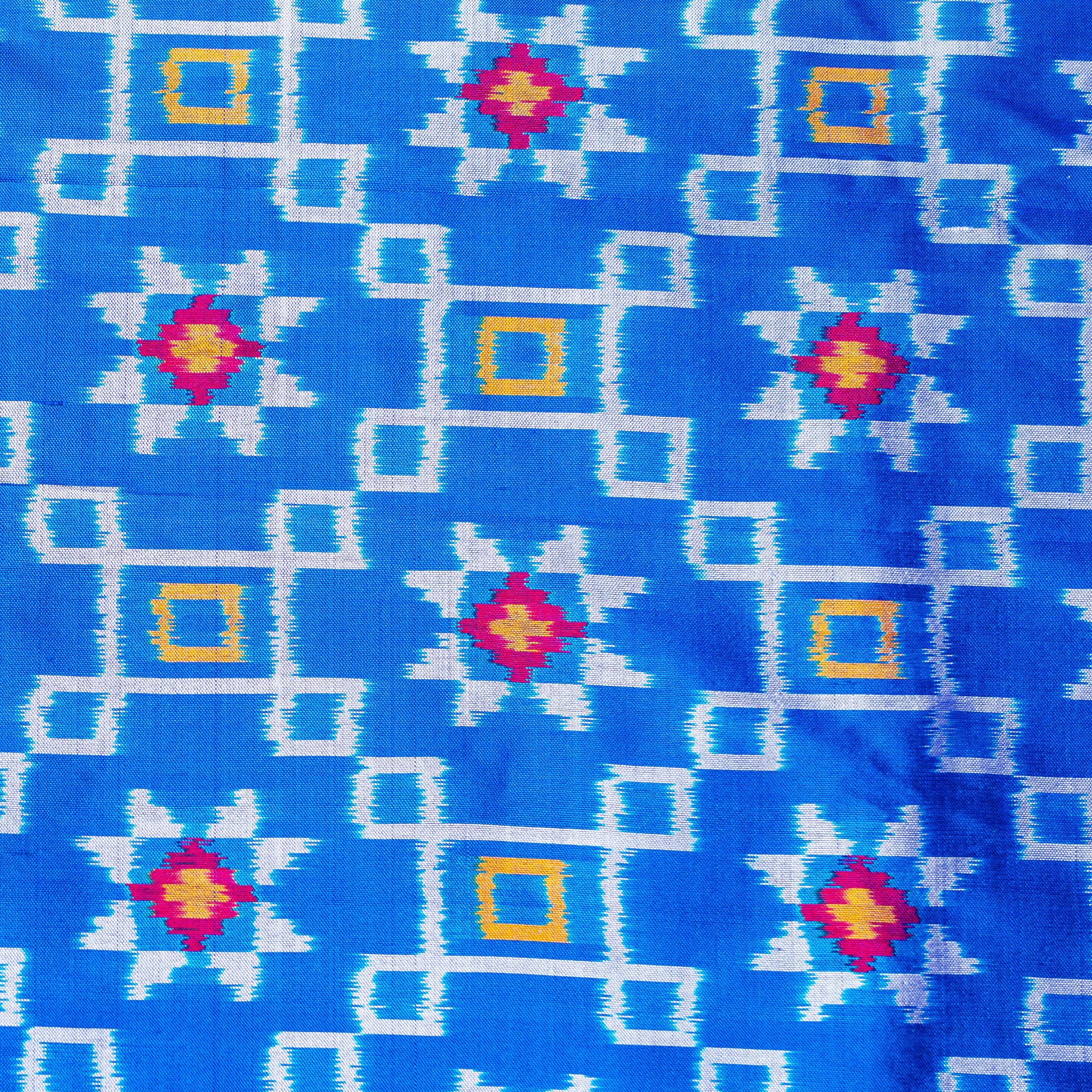 Ikatan Blue &amp; White Mulberry Silk Ikat Saree Ikatan
