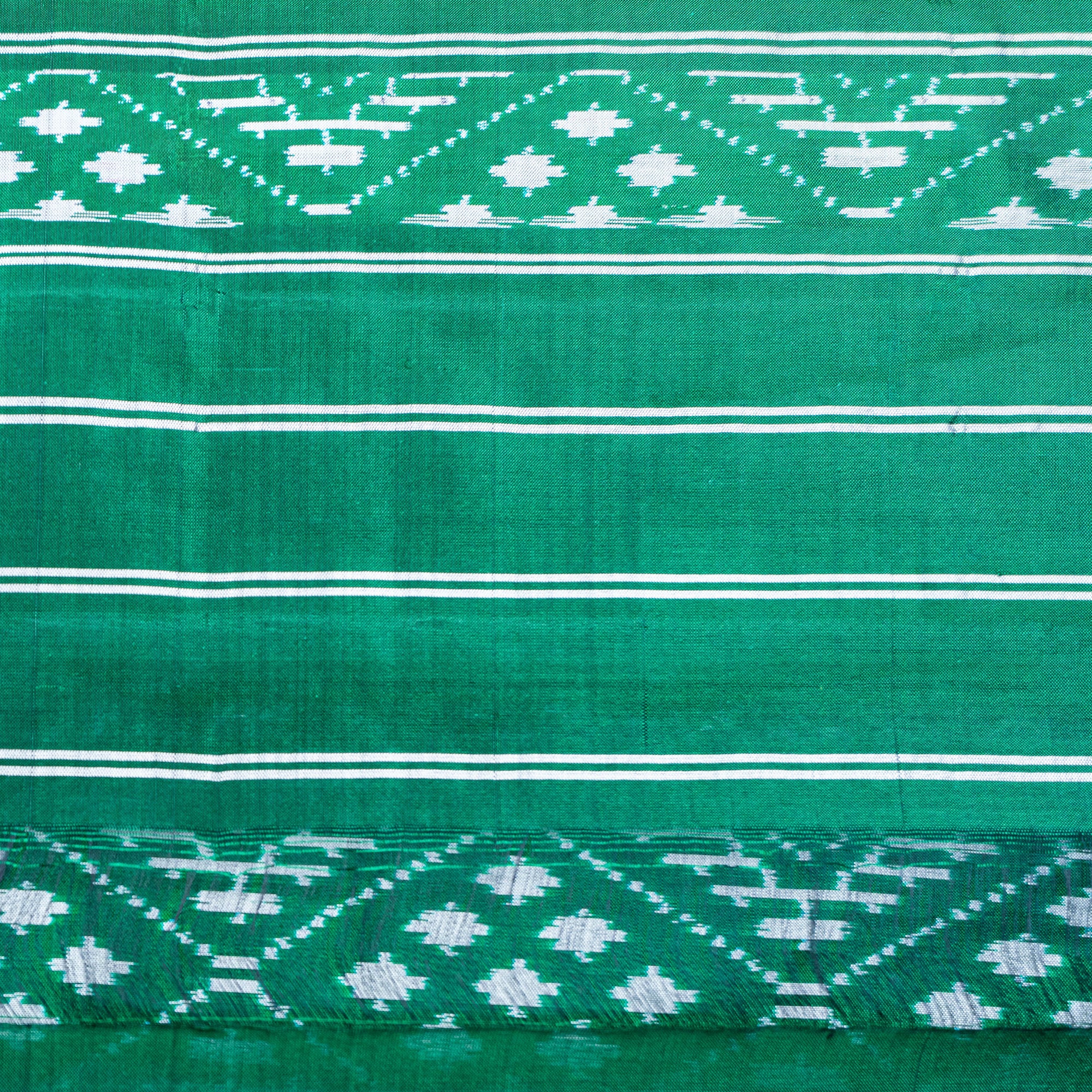 Ikatan Forest Green Mulberry Silk Odisha Ikat Saree Ikatan