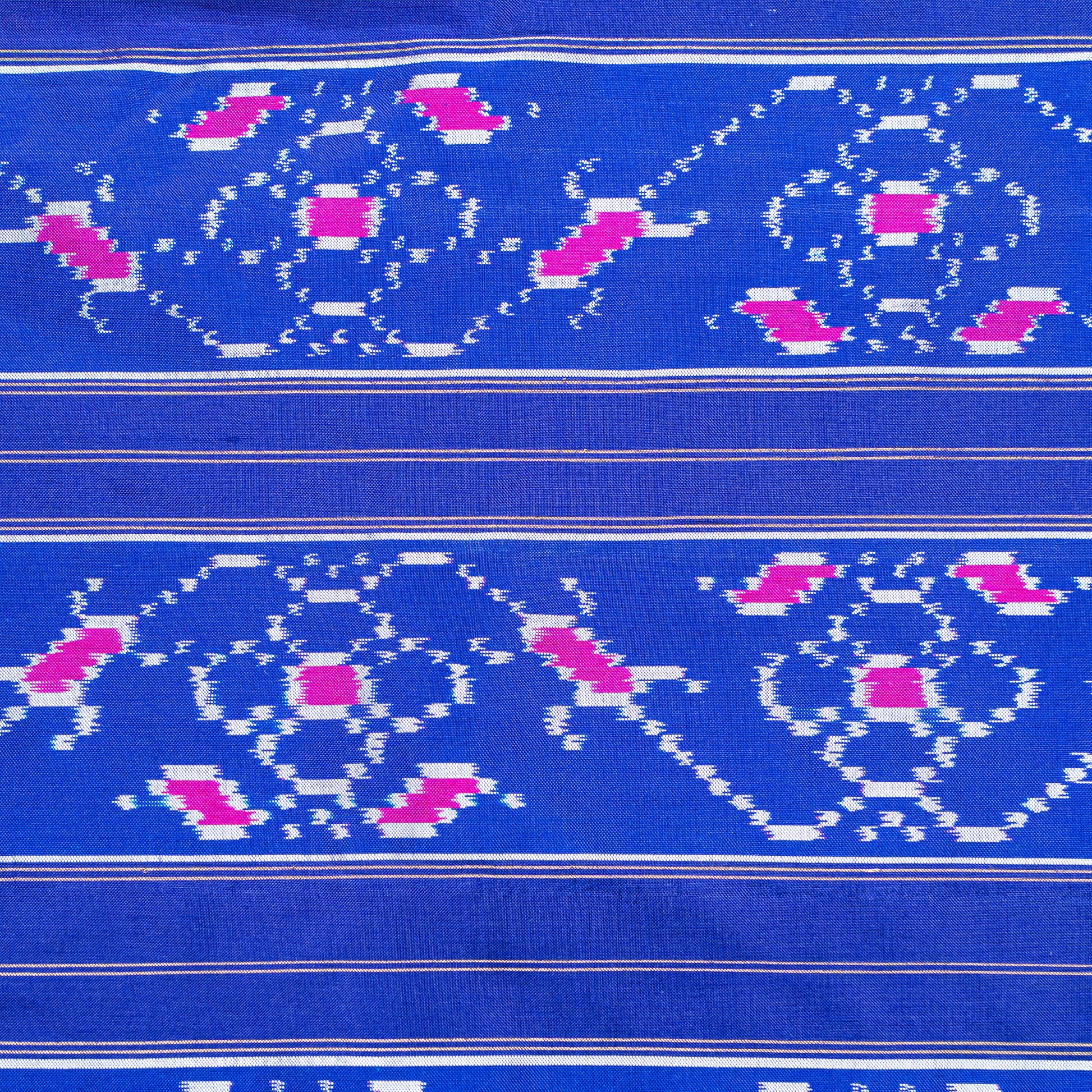 Ikatan Navy Blue & Pink Mulberry Silk Pochampally Ikat Saree Ikatan